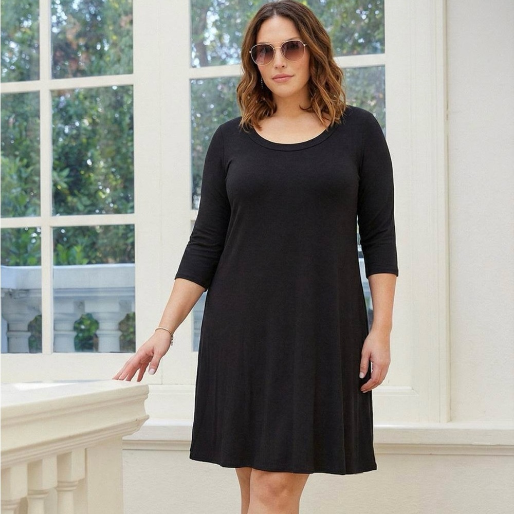 Karen Kane Black 3/4 Sleeve Swing Dress – Women’s Plus Size 0X – NWT – USA